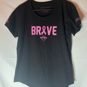 Hard Rock Cafe Black Tee with Pink BRAVE Ribbon
